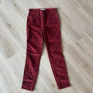 Madewell Red Burgundy Velvet 10” High Rise Skinny Ankle Jeans Stretch Velour 27
